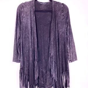 NWT T-Party Mineral Washed Fringed Lightweight Jacket Womens MEDIUM